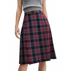 Mango Pleated Midi-Skirt Red Blue NWT Small